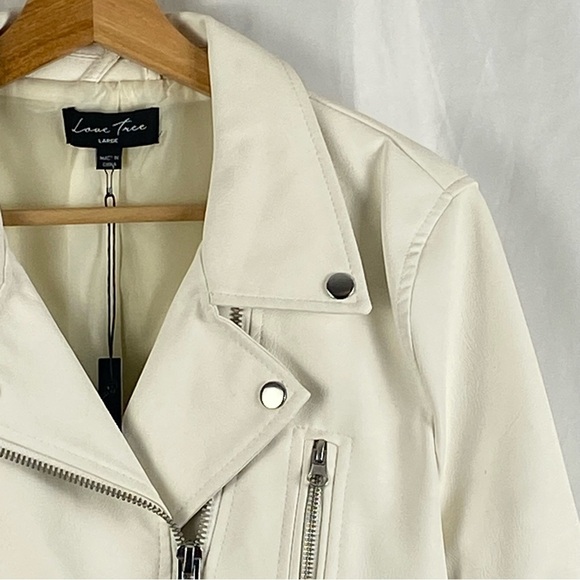 Love Tree White Vegan Leather Moto Zipper Jacket Size Large - Picture 3 of 16